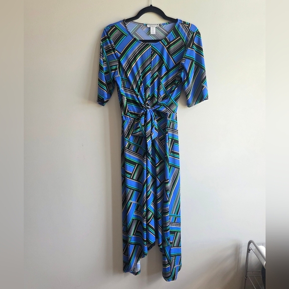 London Times - NWOT Geometric Blue and Green Dress - Size 6 - Picture 3 of 4